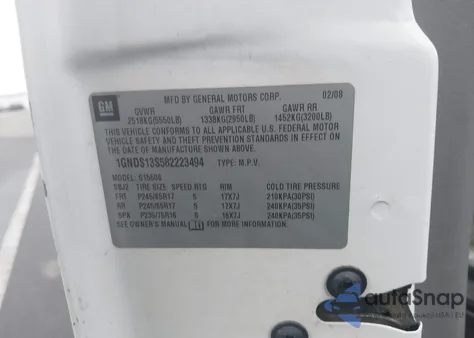 2008 Chevrolet Trailblazer Lt from USA, damaged, VIN 1GNDS13S582223494